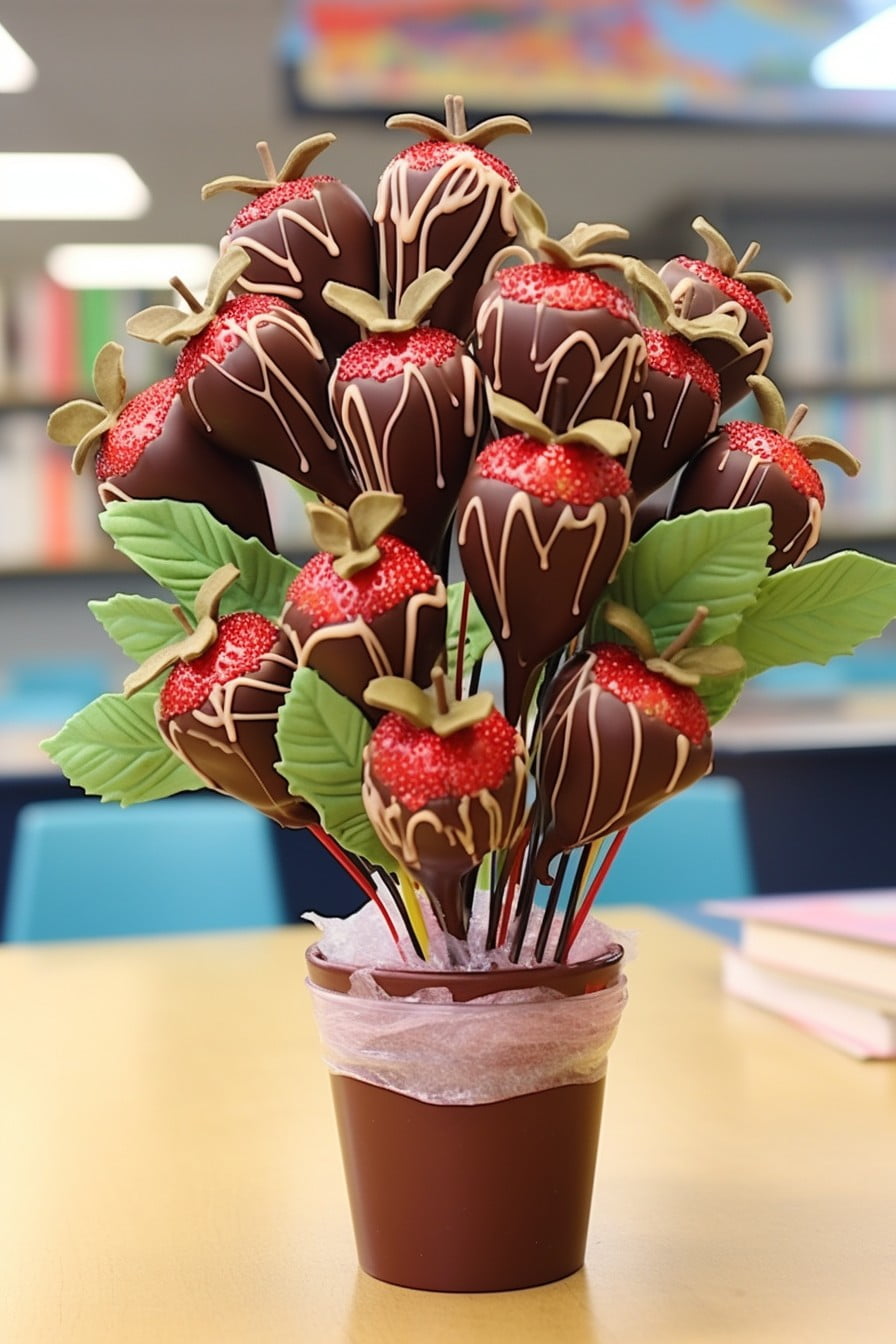 edible bouquet of chocolate dipped strawberries