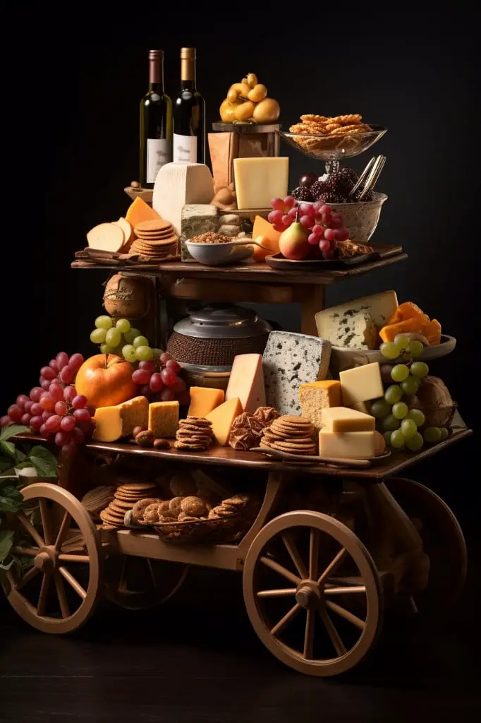 gourmet cheese and crackers cart