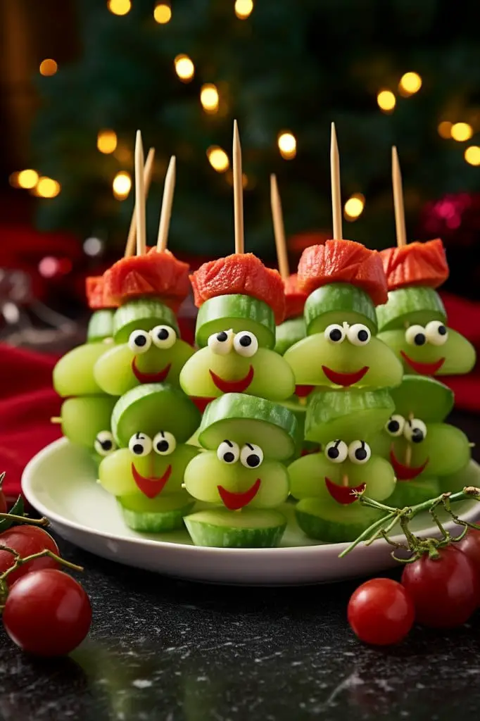 grinch fruit kabobs