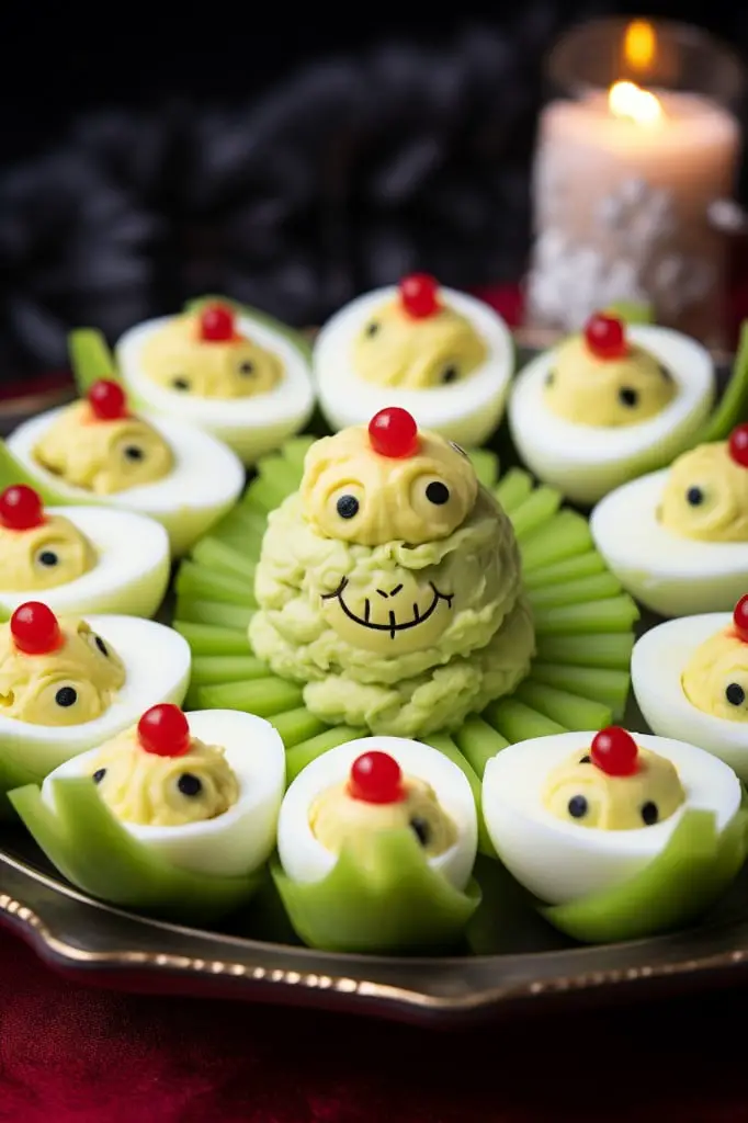 grinch themed deviled eggs