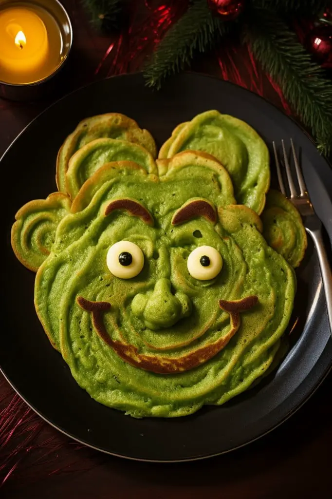 grinch themed green pancakes
