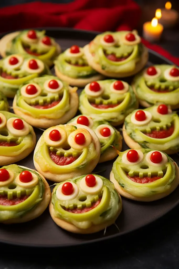 grinch themed pizza bites