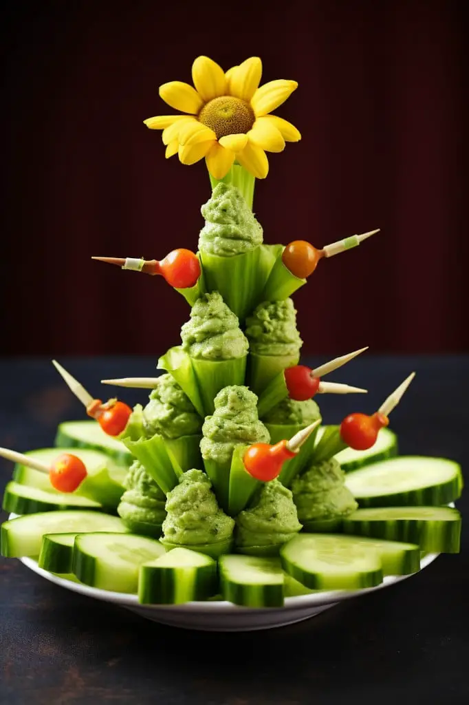 guacamole and cucumber spears