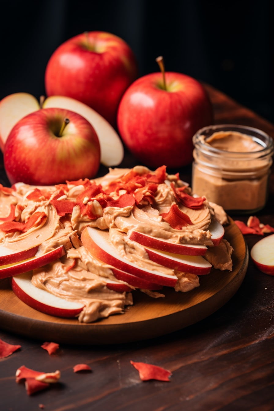 red apples with peanut butter