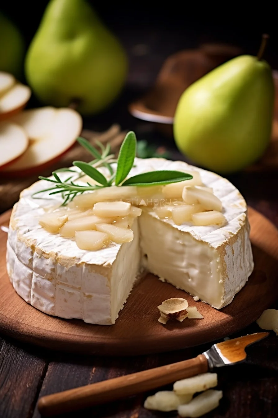 rice cake topped with brie and pear slices