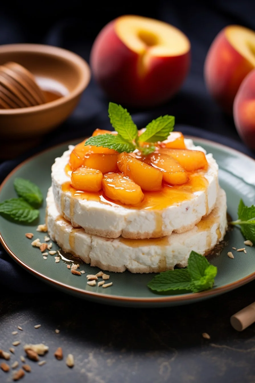 rice cake topped with cottage cheese and peaches