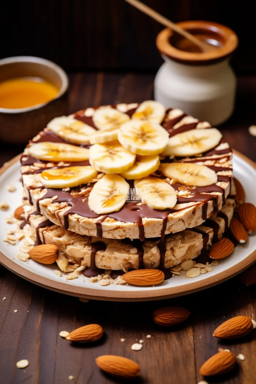 rice cake with almond butter and banana slices