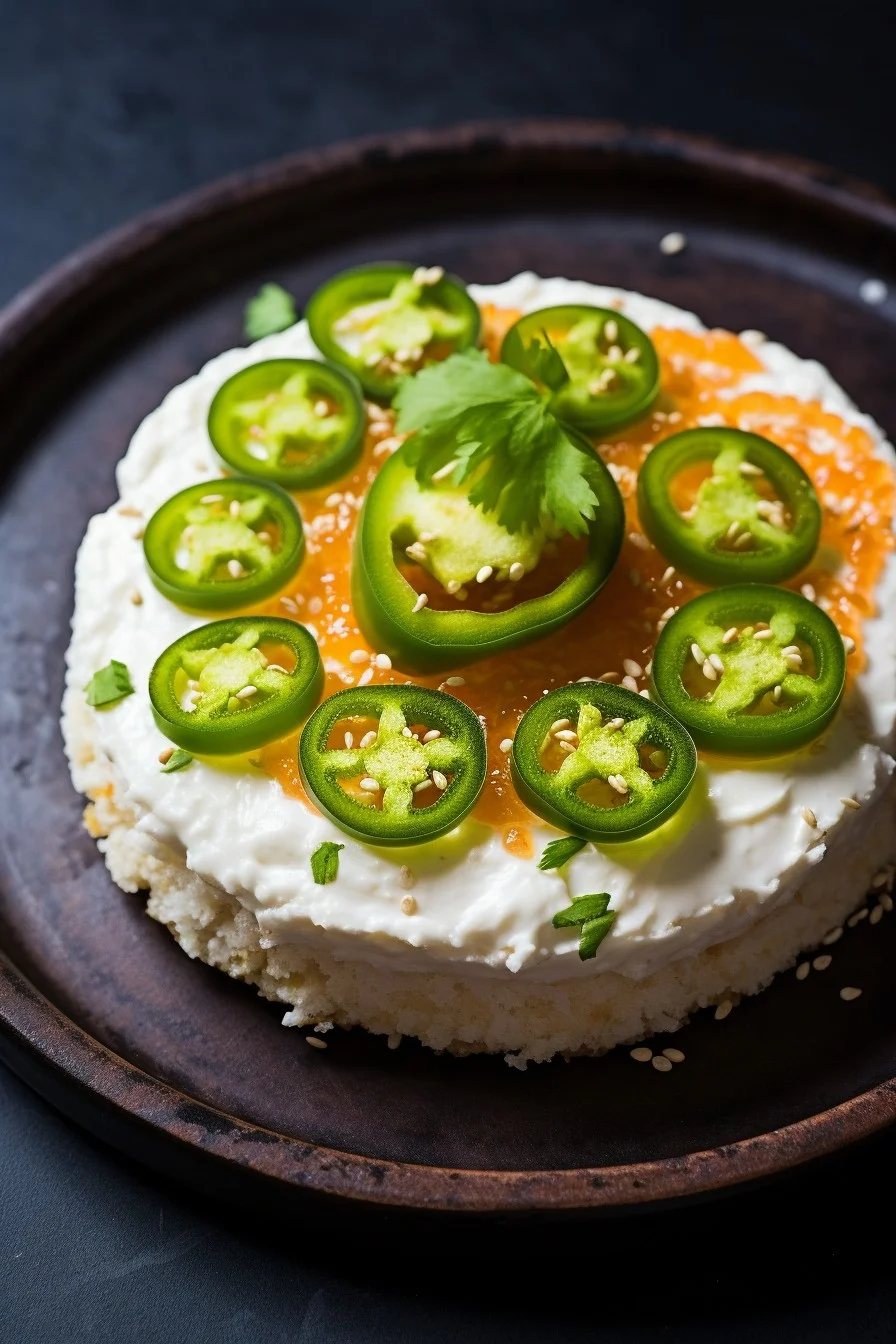 rice cake with cream cheese and jalapenos