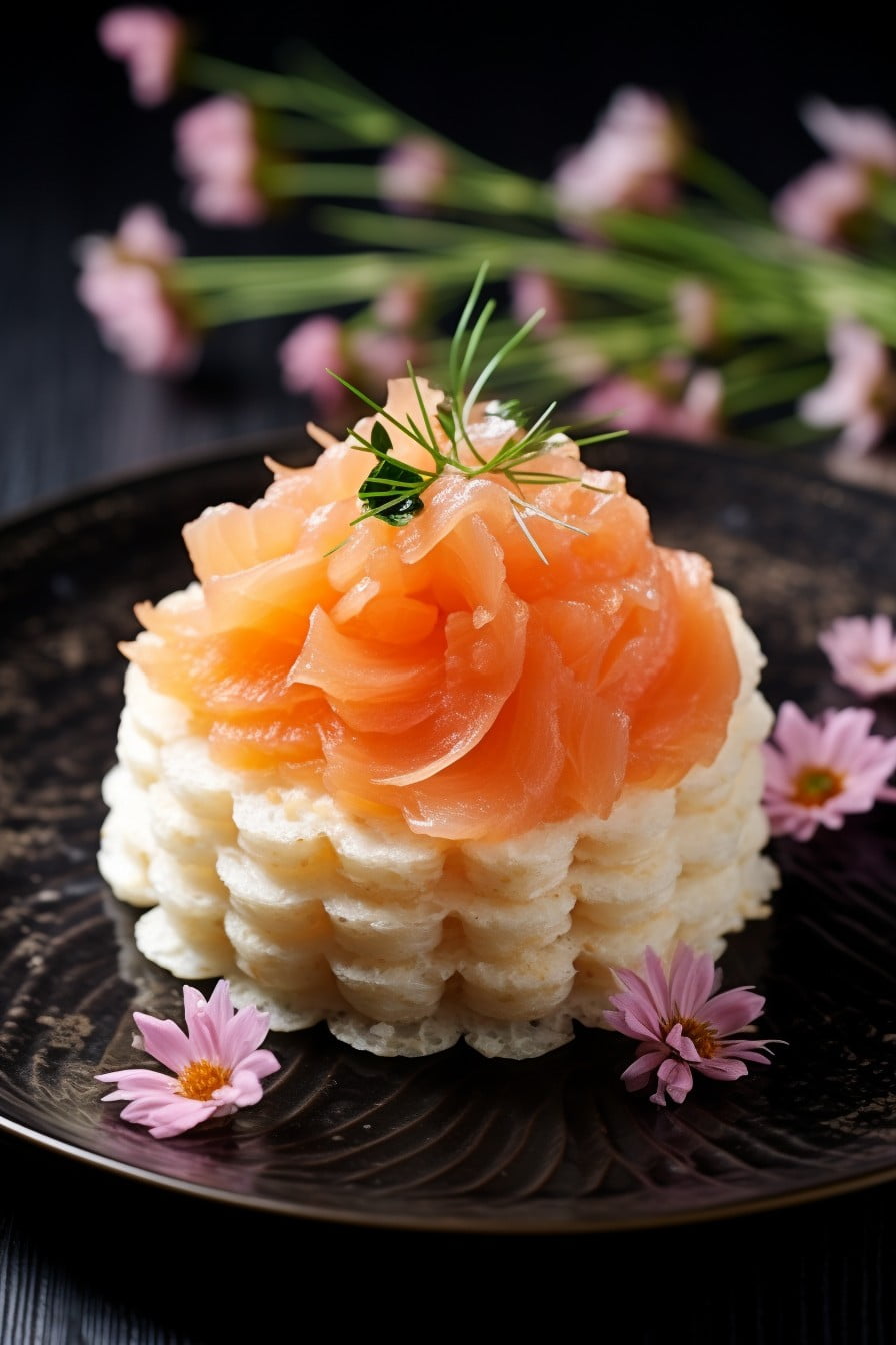 rice cake with cream cheese and smoked salmon