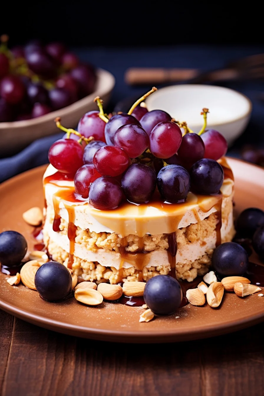 rice cake with peanut butter and grapes