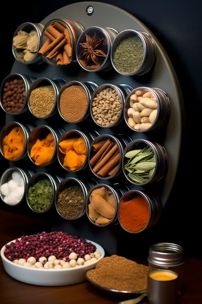 utilize a magnetic spice rack for small snacks