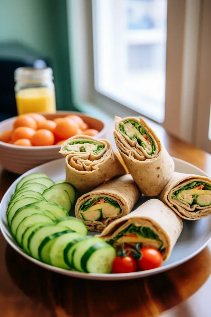 whole wheat wraps with hummus and cucumber