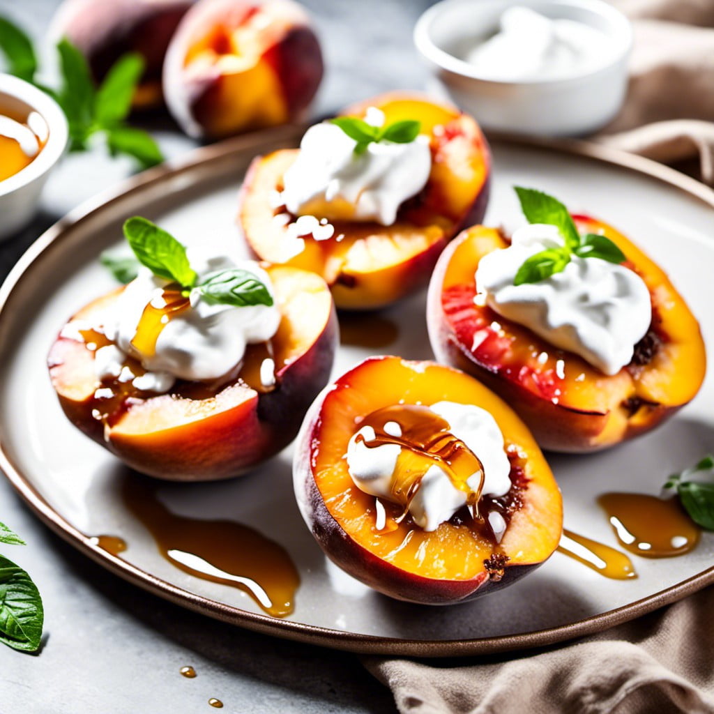 baked peaches with a topping of greek yogurt and honey