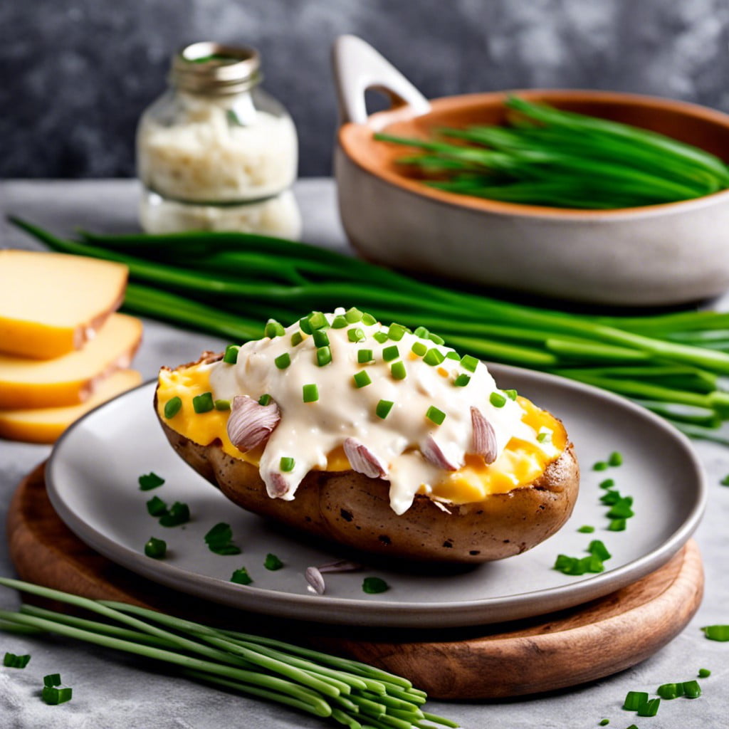 baked potato with cheese spread