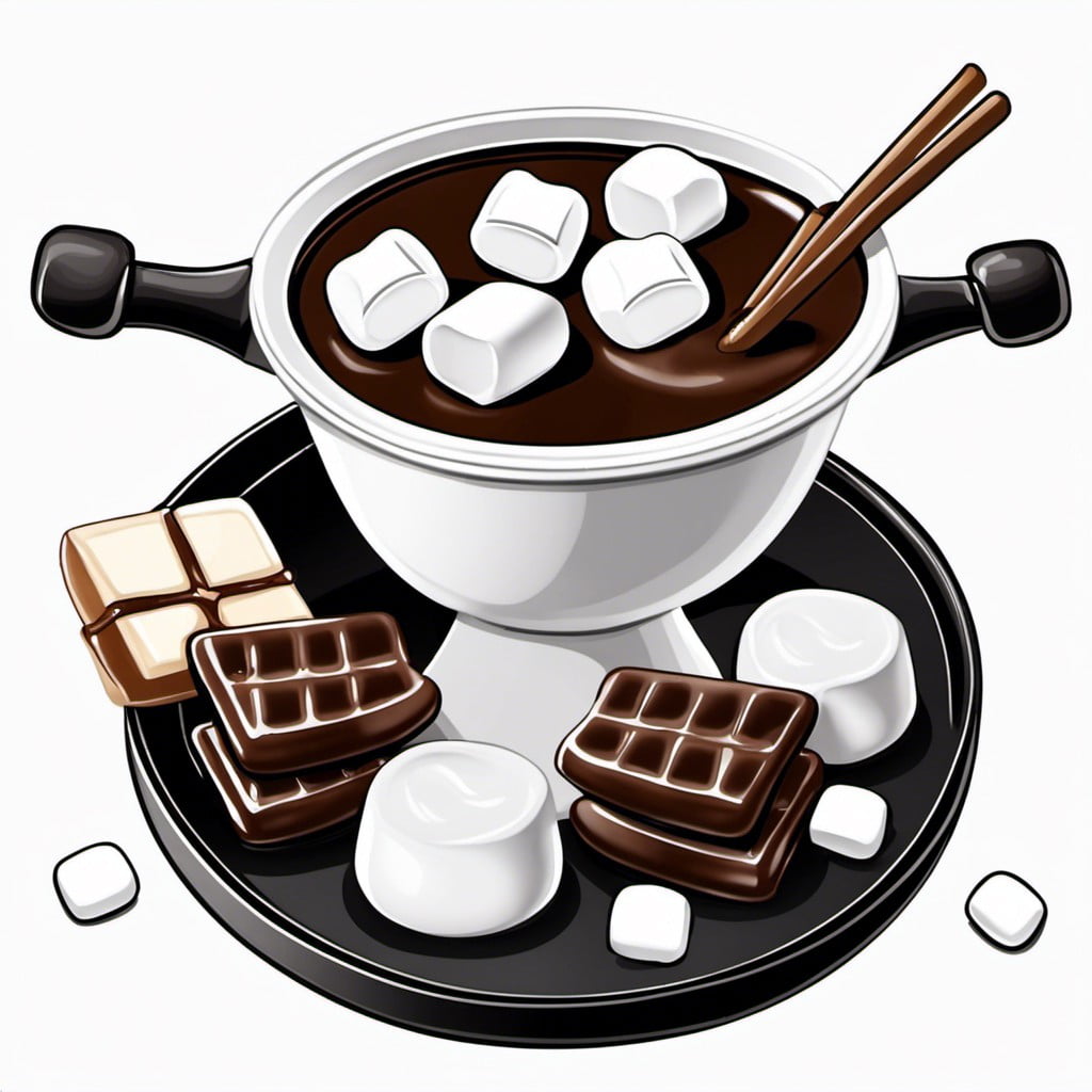 black and white chocolate fondue with marshmallows