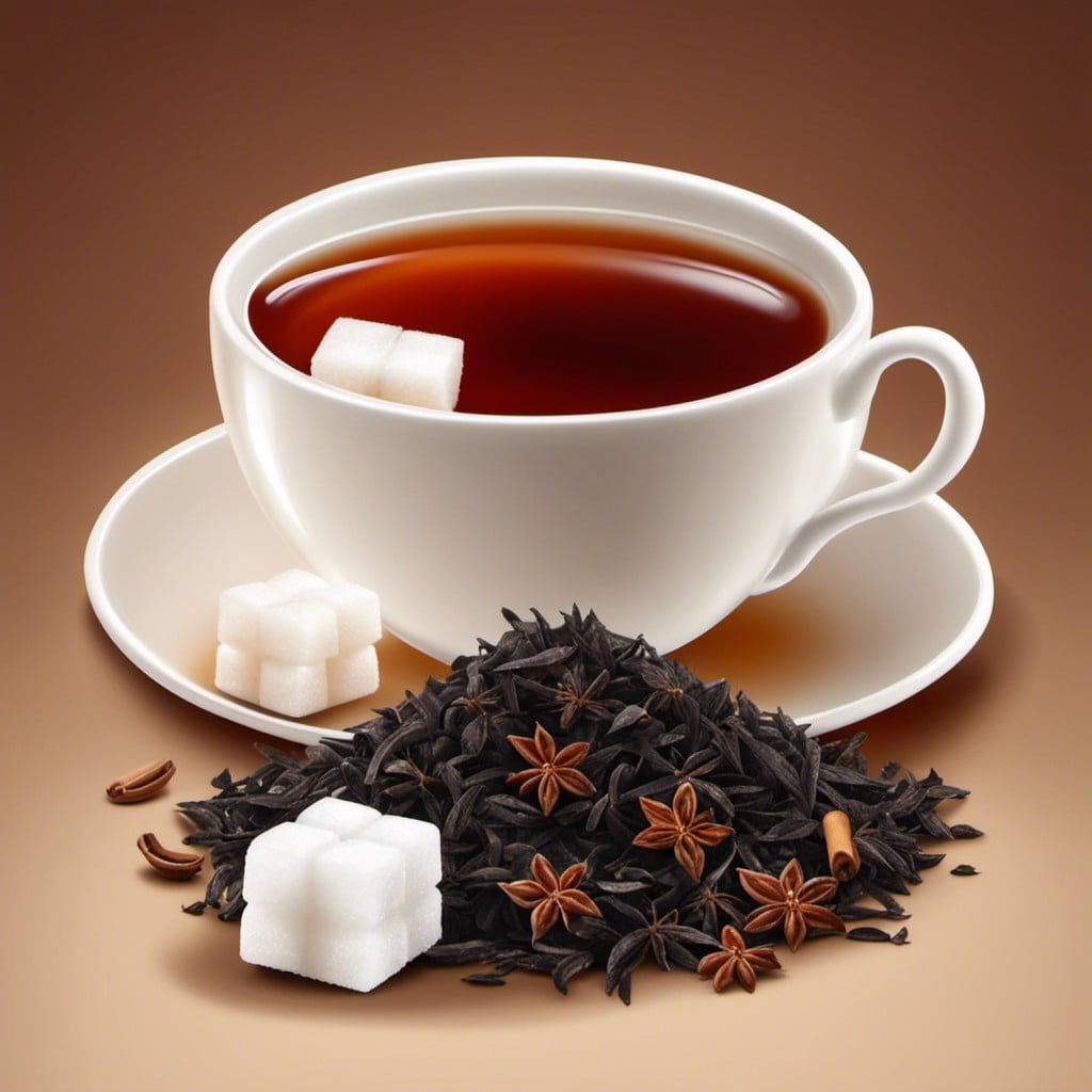 black tea with white sugar cubes