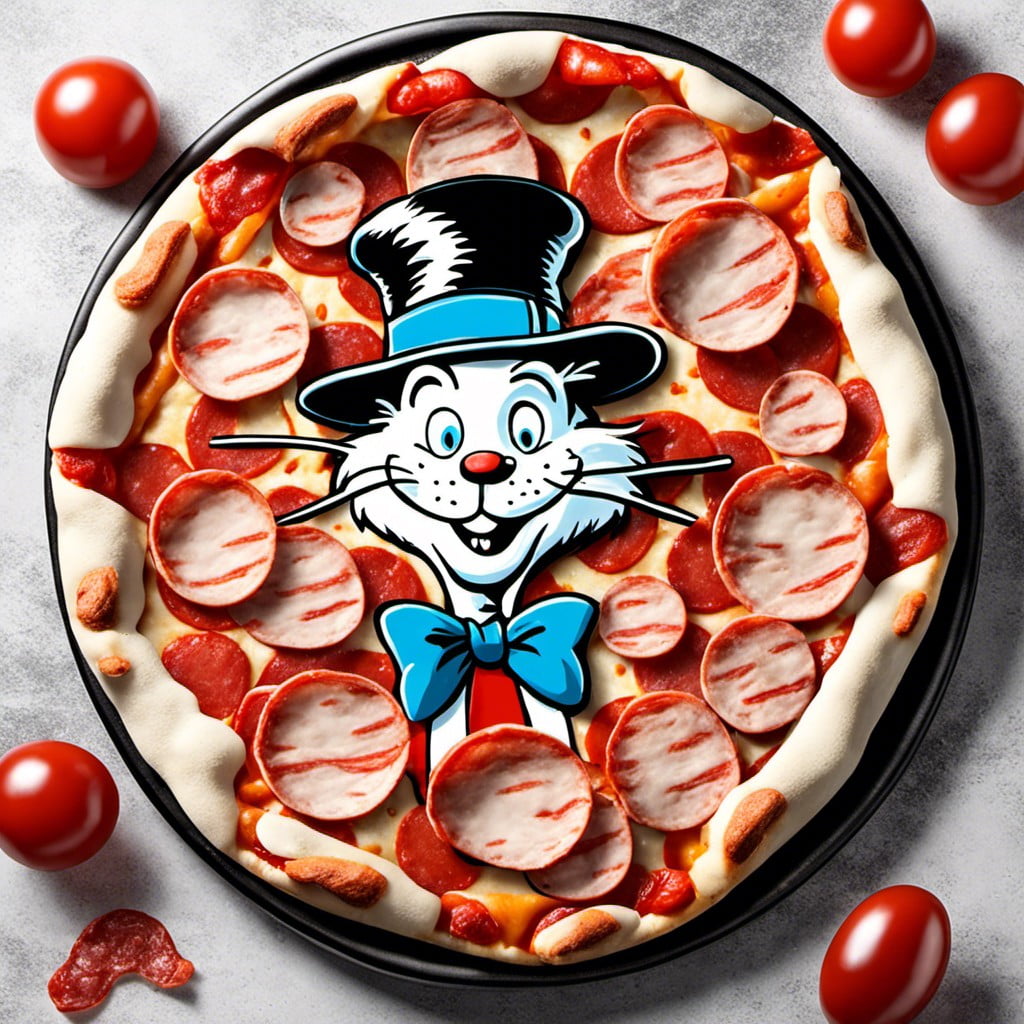 cat in the hat pizza with pepperoni stripes