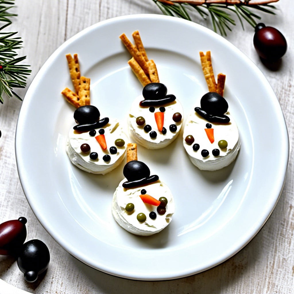 cream cheese and olive snowman