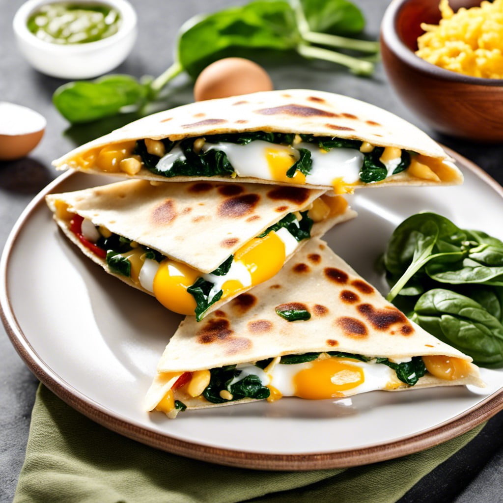 egg and spinach quesadilla