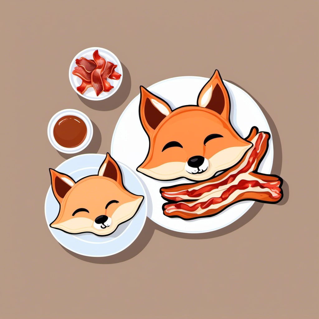 fox shaped pancakes with sock shaped bacon
