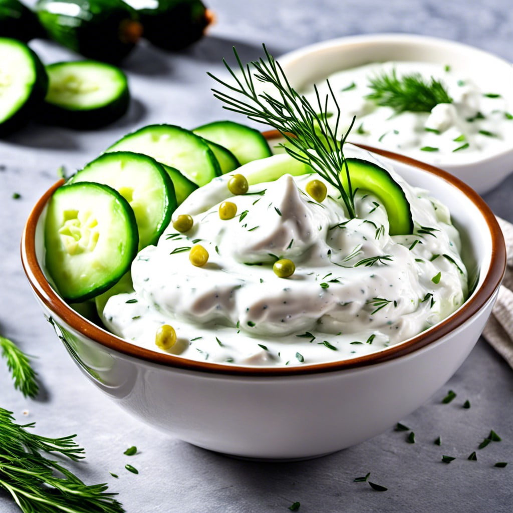 greek yogurt with cucumber and dill as a vegetable dip