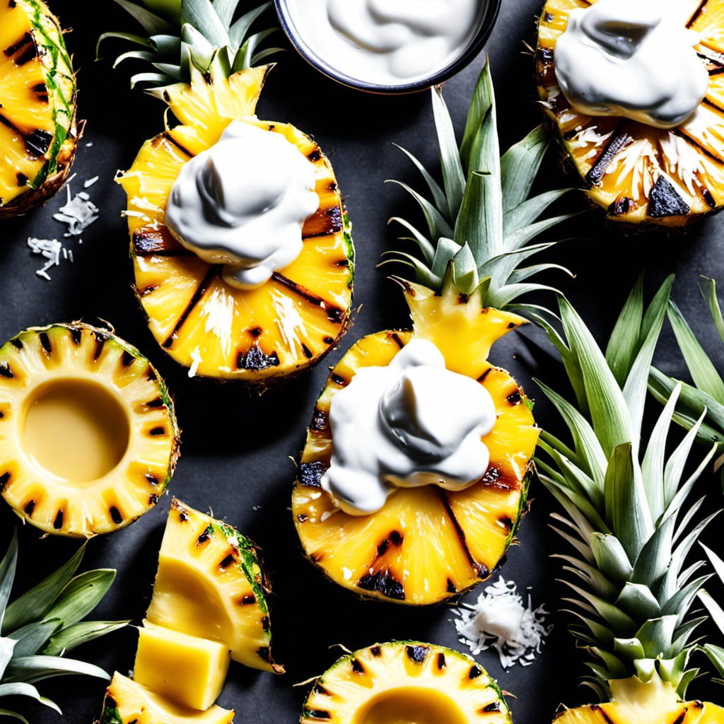grilled pineapple with a dollop of coconut flavored yogurt
