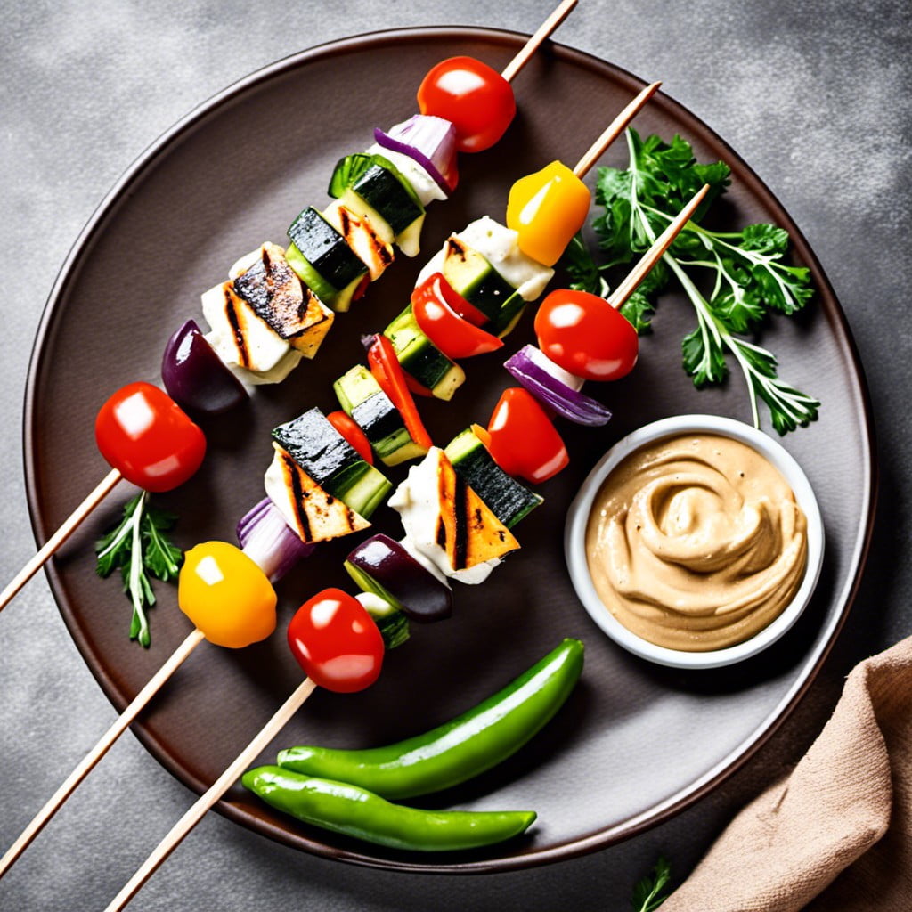 grilled vegetable skewers with hummus