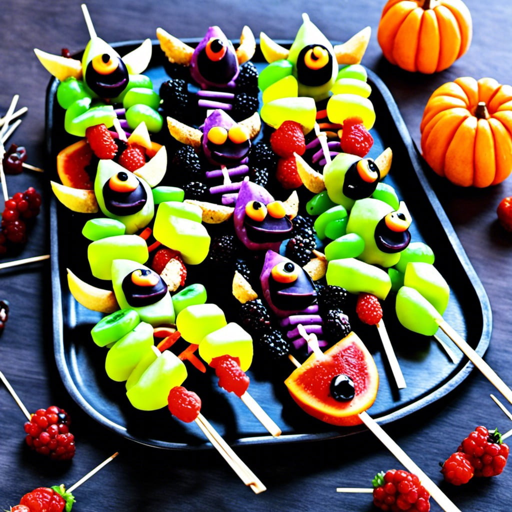 monster themed fruit skewers
