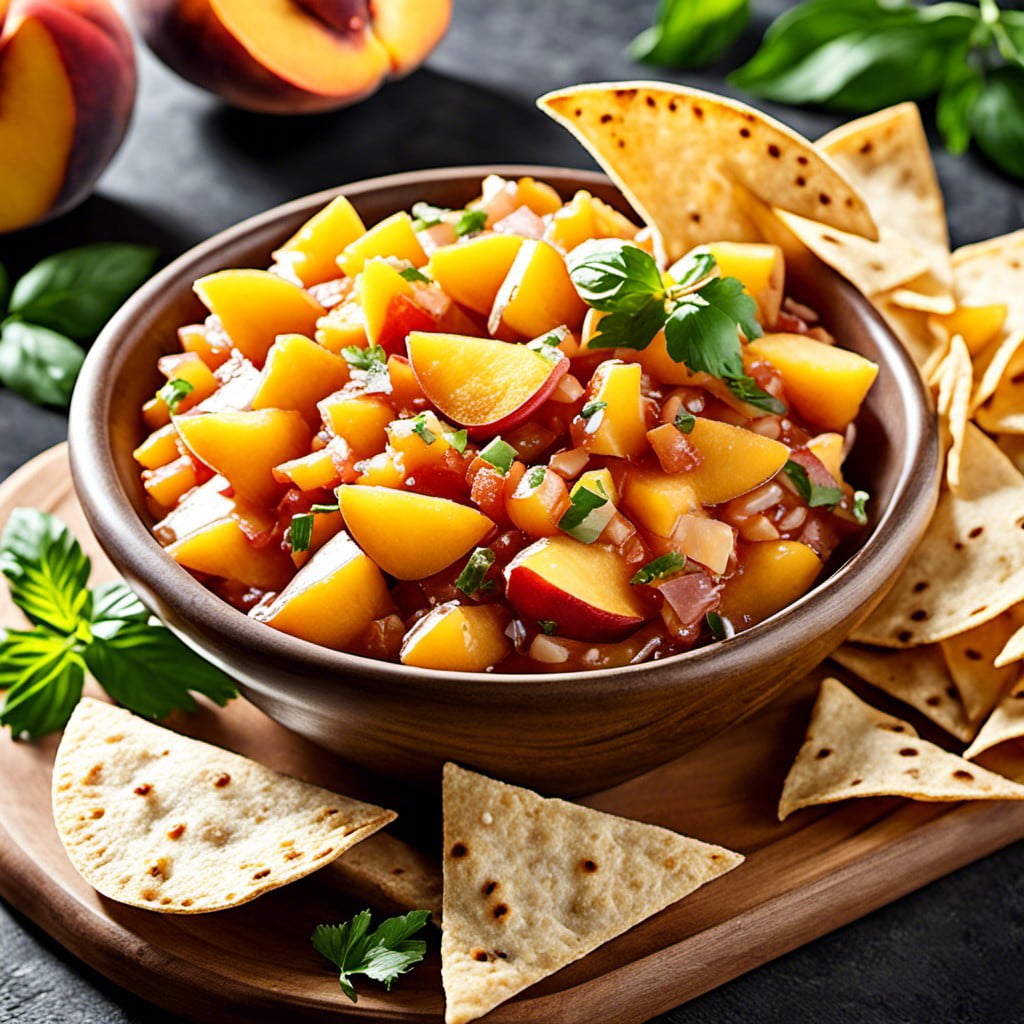 peach salsa with tortilla chips