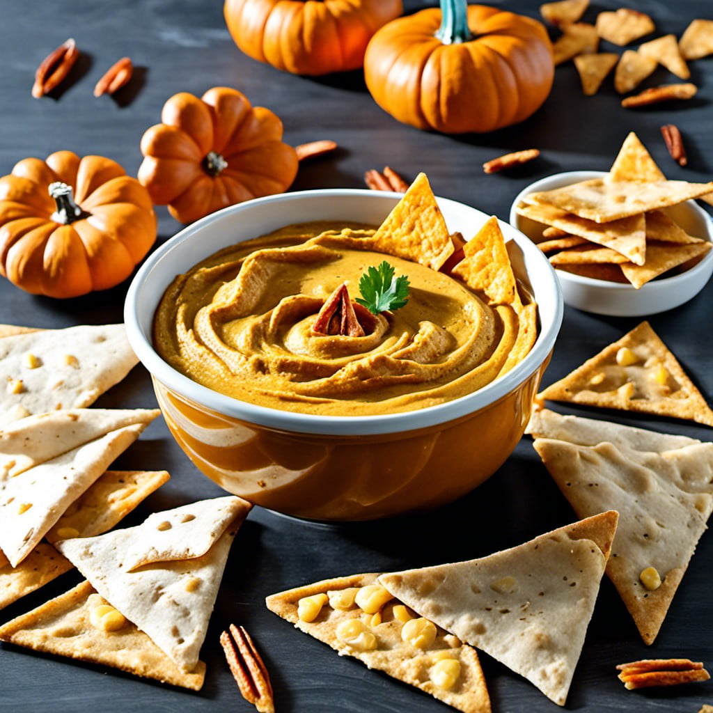 pumpkin hummus with pita chips