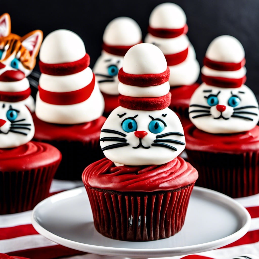 red velvet cupcakes with white icing stripes