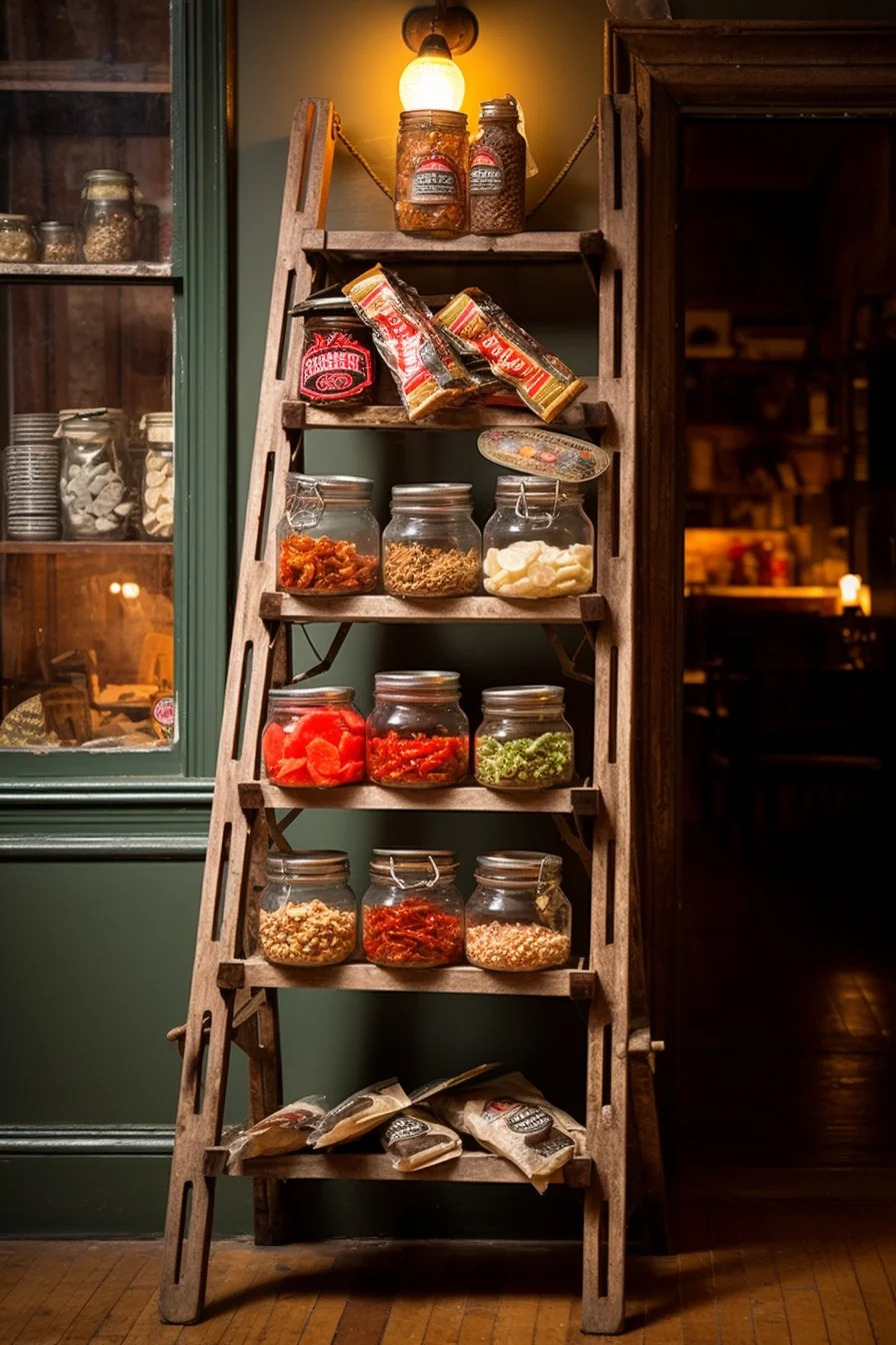 reuse old ladder as shelf