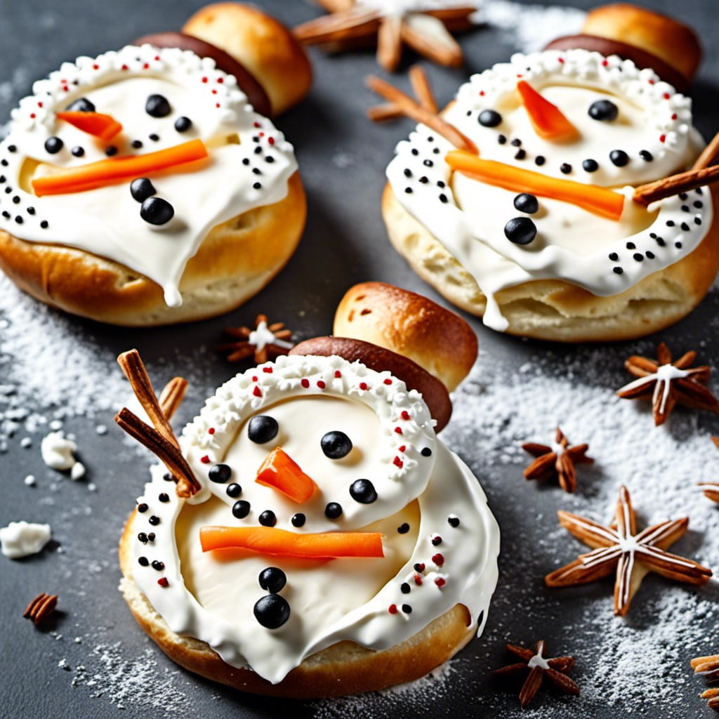snowman bagels with cream cheese