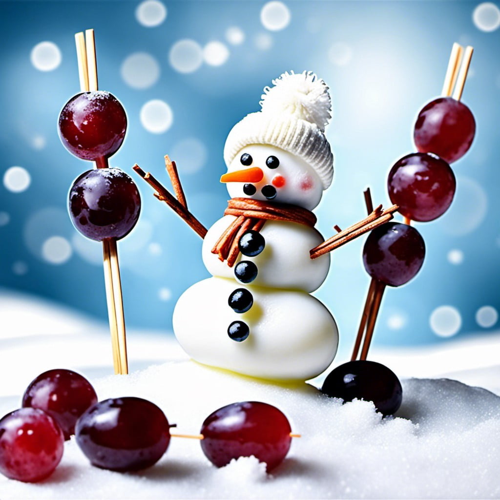 snowman shaped grapes skewers