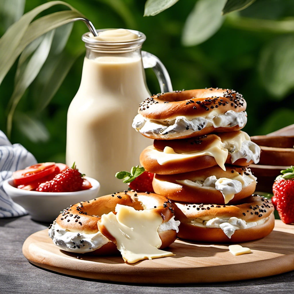 toasted bagels with cheese spread