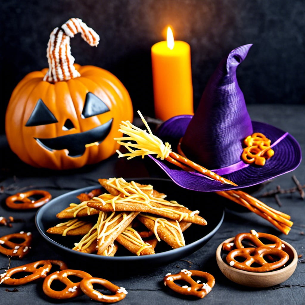witch broomstick snacks cheese and pretzels