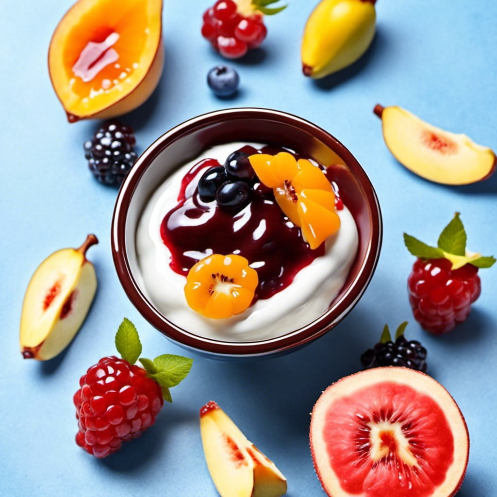 yogurt and jam mixed to create a fruity flavor
