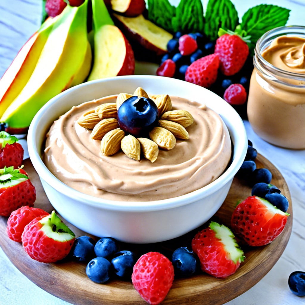 yogurt mixed with peanut butter as a fruit dip