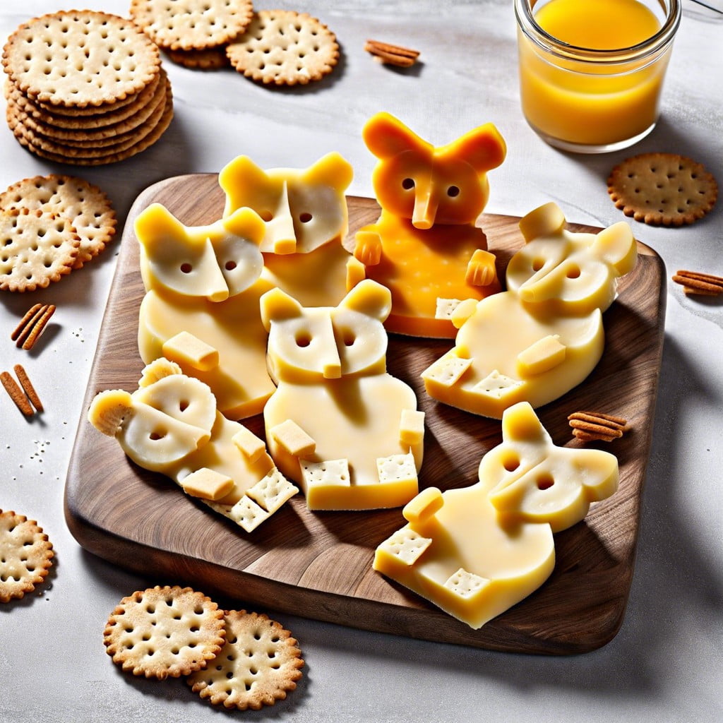 animal shaped cheese slices and whole grain crackers