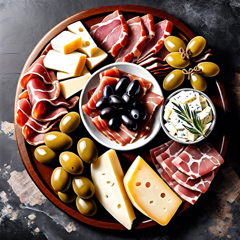 antipasto platter with olives cured meats and cheese