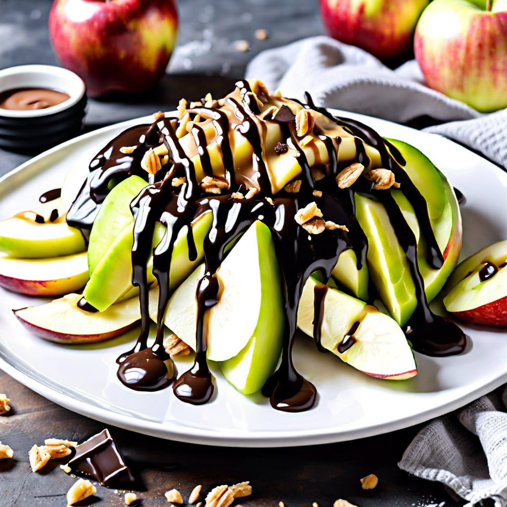 apple nachos with chocolate drizzle
