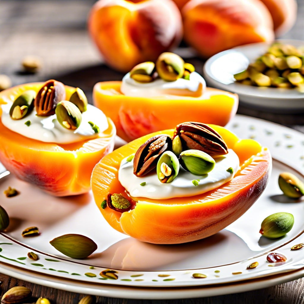 apricot halves with mascarpone and crushed pistachios