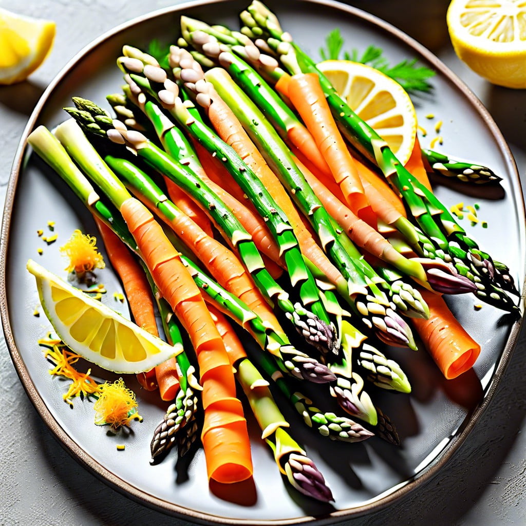asparagus and carrot ribbons with lemon zest