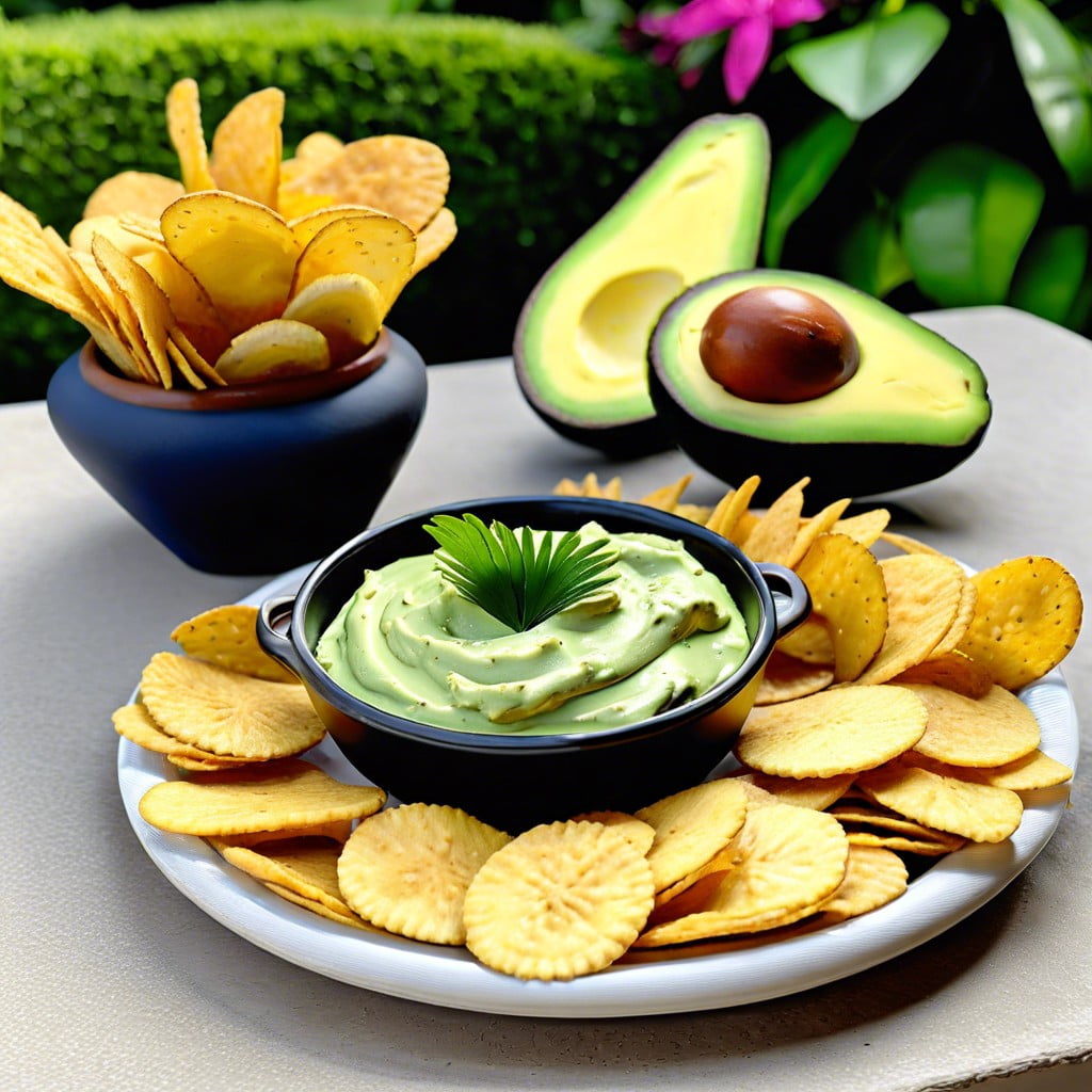 avocado lime dip with plantain chips