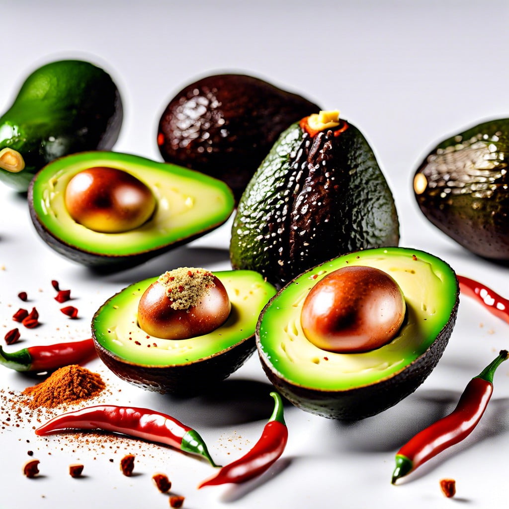 avocado slices sprinkled with lime juice and chili powder