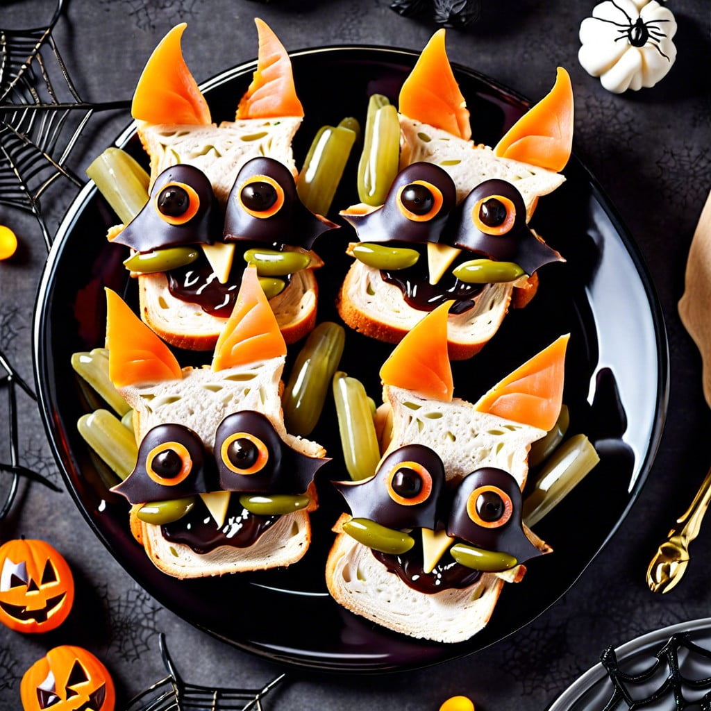 bat sandwiches cut sandwiches with a bat shaped cutter use olives for eyes
