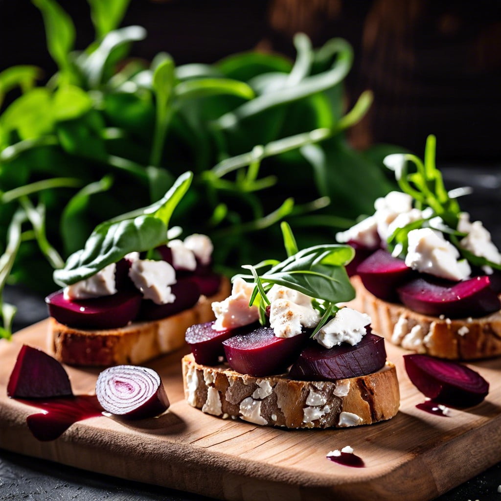 beetroot and goat cheese crostini with arugula