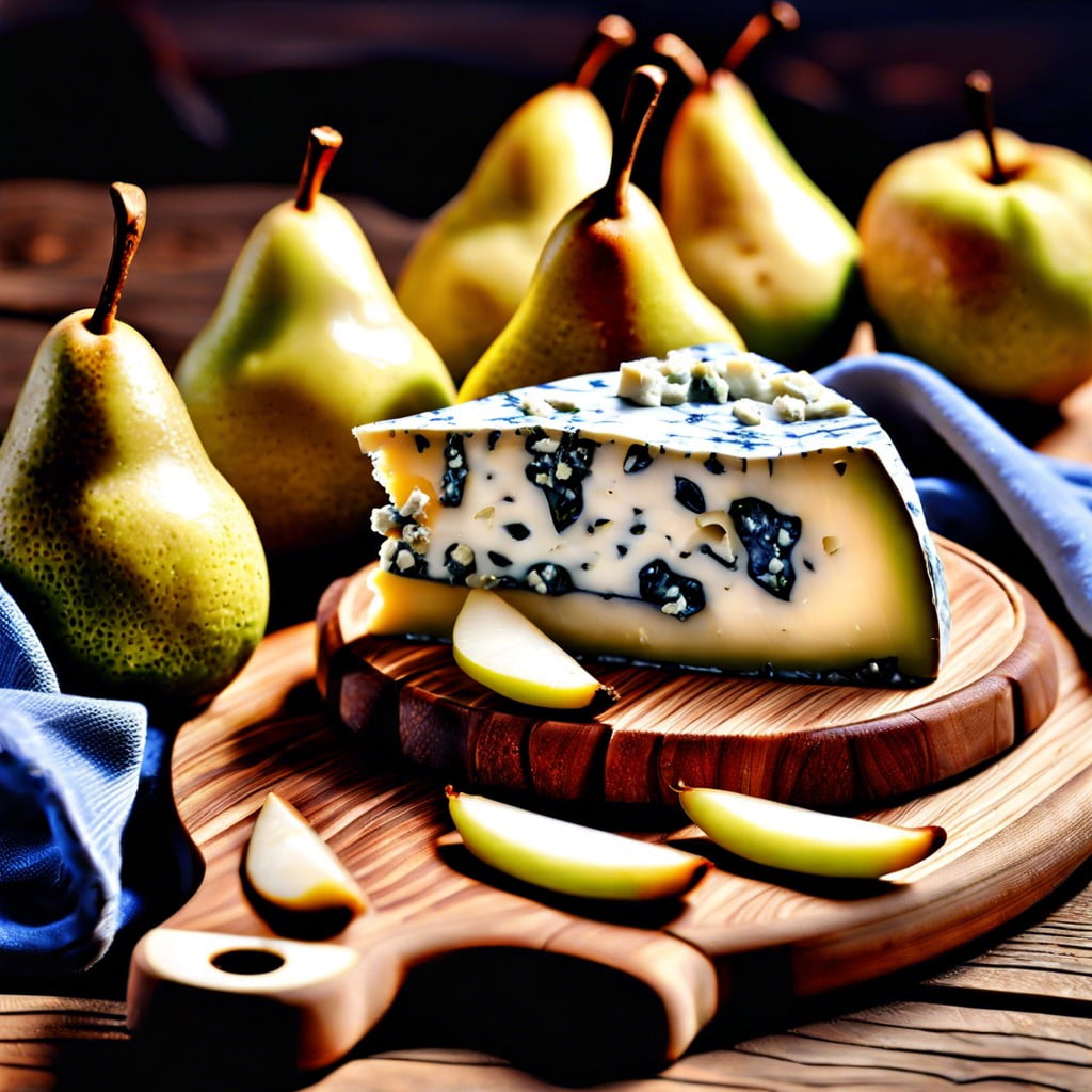 blue cheese and pear slices