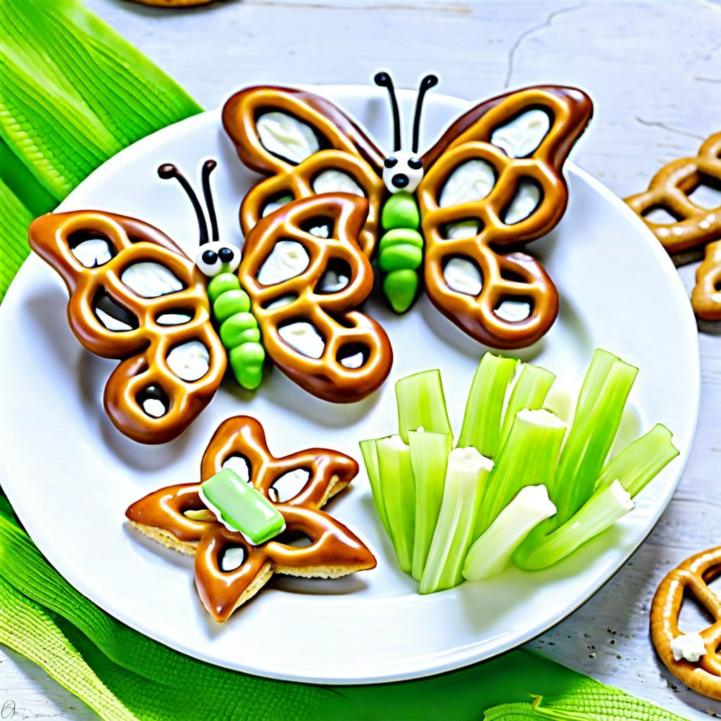 butterfly snacks made from pretzels celery and cream cheese
