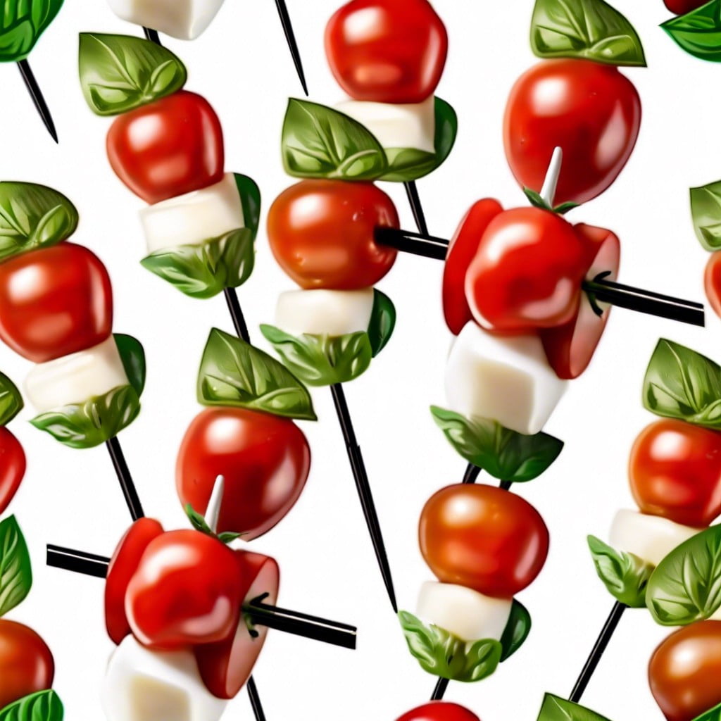 caprese skewers with cherry tomatoes and mozzarella